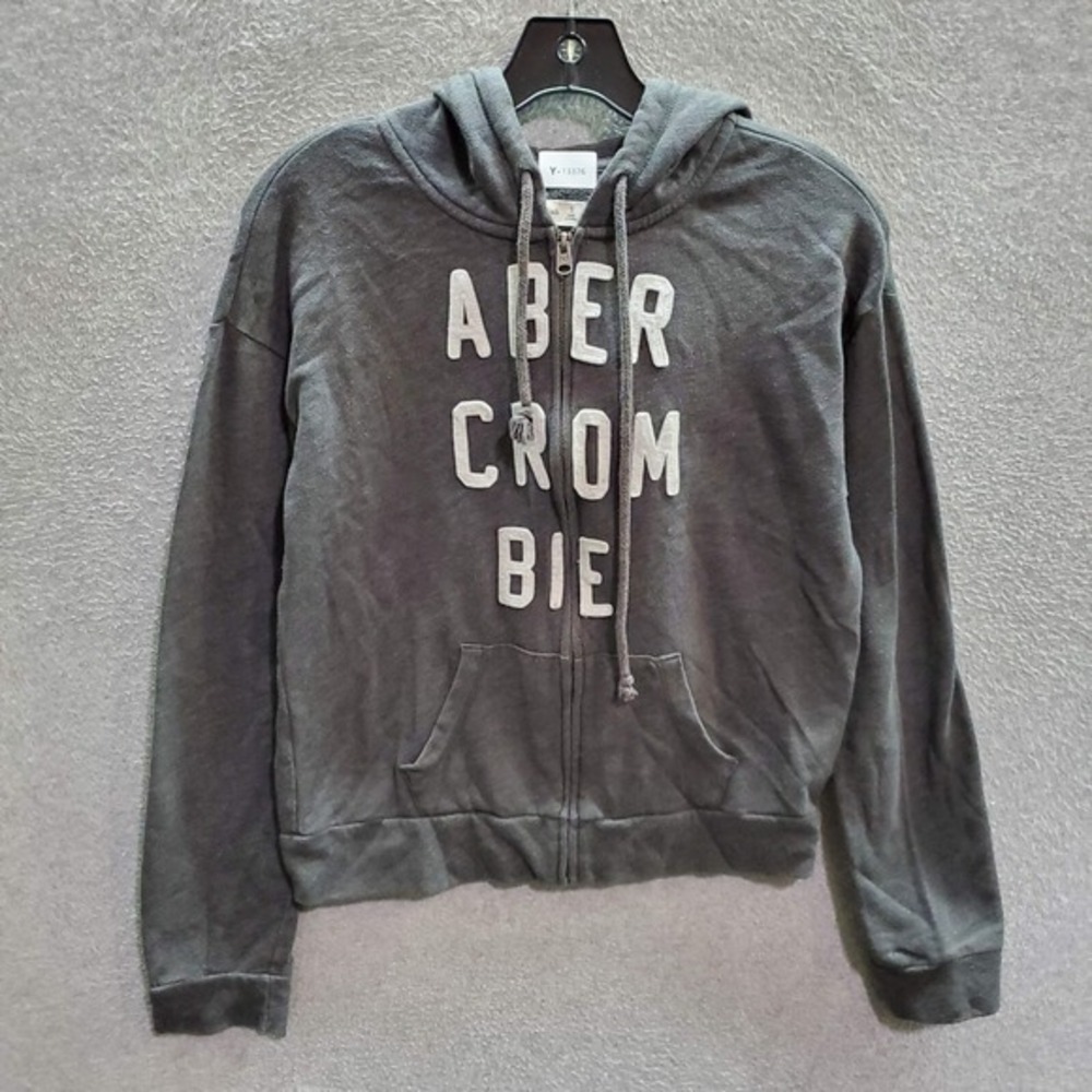 Abercrombie & Fitch Women Sweatshirt Small Gray Hoodie Logo Patched Full Zip